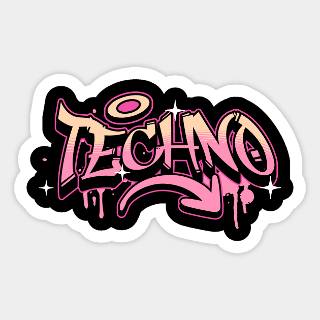 TECHNO  - Graffiti Tech (pink/orange) Sticker by DISCOTHREADZ 